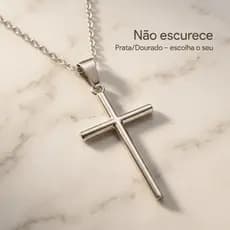 Crucifixo Prateado ou Dourado com Corrente 50cm em Aço Inox 316L Minimalista Proteção Fé Cruz