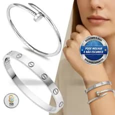 Kit Braceletes Aço Inox Prego Love Prateado Dourado Luxo Não Escurece Pode Molhar Antialérgico 19cm