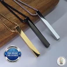 Colar Masculino Minimalista Aço Inox 316L 70cm Pingente Retangular Prata Dourado Preto Não Escurece