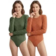 Kit 2 Bodys Feminino Manga Longa Ribana Prime Premium - Veste 36 ao 42 - 5 Cores Tendência 2026