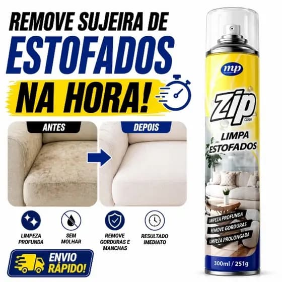 ZIP Limpa Estofados a Seco 300ml – Remove Manchas, Gordura e Sujeira de Sofá, Banco de Carro e Tecidos