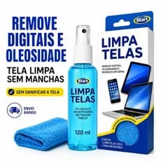 Limpa Telas Start 120ml + Pano Microfibra | Remove Digitais e Oleosidade | Sem Manchas para Celular TV Notebook