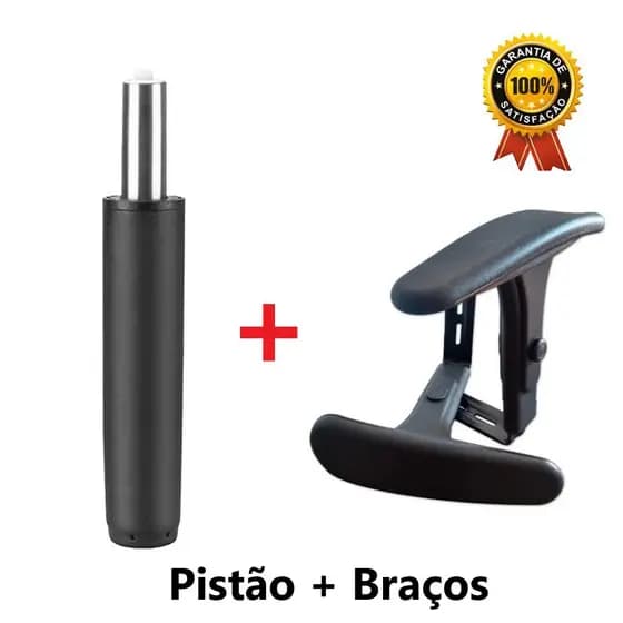Kit Pistão Amortecedor para Cadeira Escritorio Gamer + Apoio Braços com regulagem cor preto