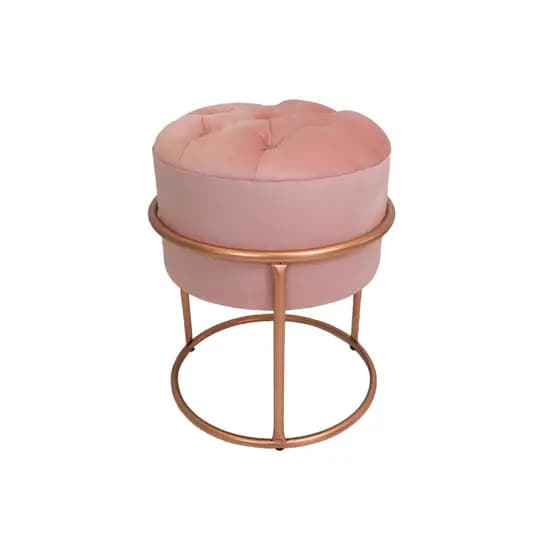 Puff Luxo Argola em Captone Veludo cor Rose com base Rose Gold para Salas, Clinicas, Clinica de Estética, Salao de Beleza, Nails Designer