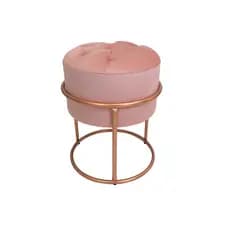 Puff Luxo Argola em Captone Veludo cor Rose com base Rose Gold para Salas, Clinicas, Clinica de Estética, Salao de Beleza, Nails Designer