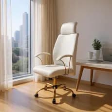 Cadeira Giratoria Ferrara Tecido Boucle Off White Base Dourada