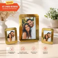 Kit porta retrato dourado - 3 unidades - molduras para foto 10x15 e 5x7 dourada