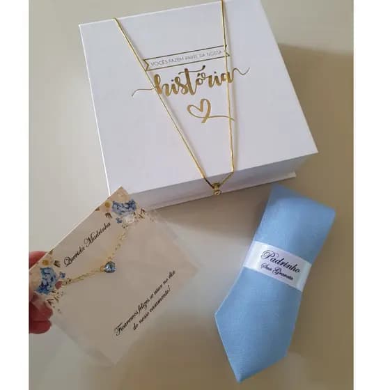 4 a 12 Convite Caixa Branca Kit Padrinhos de Casamento Gravata e Pulseira