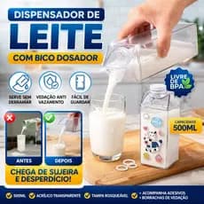 Dispensador de Leite Porta Leite Geladeira com Bico Dosador Jarra 500 ml Transparente Prático Anti Vazamento