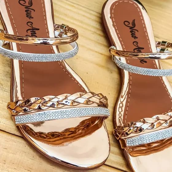 Sandália Rasteirinha Feminina com Brilho Strass Sandalia Rasteira Feminino com Trazeiro Chinelo Confort Leve