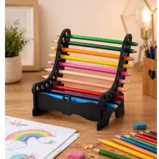 Porta Lápis Organizador em Madeira Banquinho Criativo Colorido | Suporte para Lápis de Cor | Organizador de Mesa Escolar