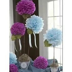 Kit com 05 enfeite flor pompom papel de seda 25cm