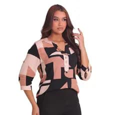 Camisa Social Feminina manga 3/4 Estampada