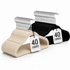 Kit 40 Cabides Premium Veludo Antideslizante Ultra Fino Com Gancho Giratório 360° Preto Bege