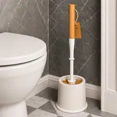 Escova Sanitária Com Suporte Cabo De Bambu 42cm Escova Para Vaso Banheiro