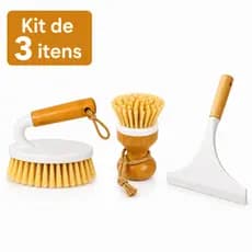 Kit Limpeza Ecológico Rodinho De Pia E 2 Escovas Com Cabo De Bambu Premium