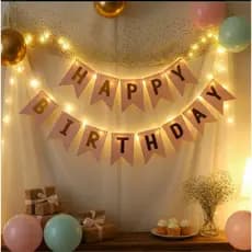 Bandeirinha Feliz Aniversário Faixa Decorativa Parabéns p Você com LUZ Iluminada LED Happy Birthday