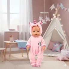 Roupinha Boneca Unicornio Macacao com Capuz e Par Sapatinho Tecido Presente de Natal Meninas Meninos