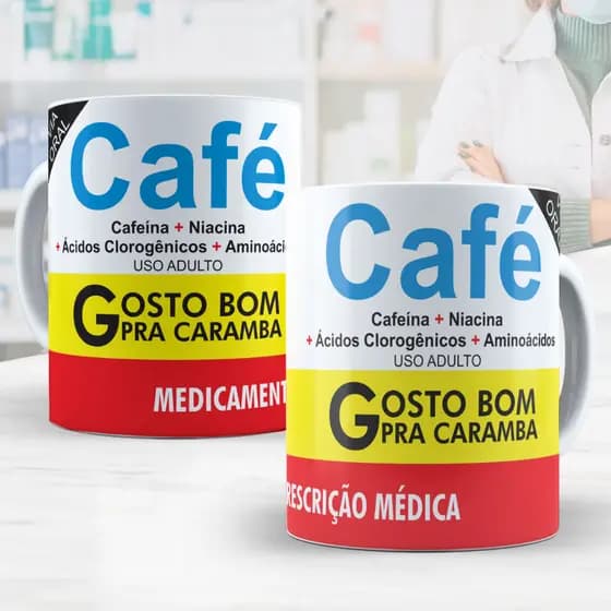 Caneca Café Caixa de Remédio Engraçada Divertida Personalizada com Nome Farmácia Farmaceutica Bula de Porcelana 175