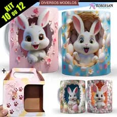 Kit 10/12 Caneca Páscoa Coelho Revenda Direto da Fábrica Atacado Presente Porcelana Personalizada