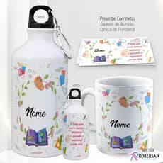 Kit Caneca Personalizada + Garrafa Dia dos Professores Professor Professora Squeeze de Água Elemento
