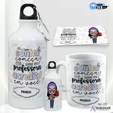 Caneca Dia dos Professores + Garrafa Personalizada Professor Professora de Água Squeeze