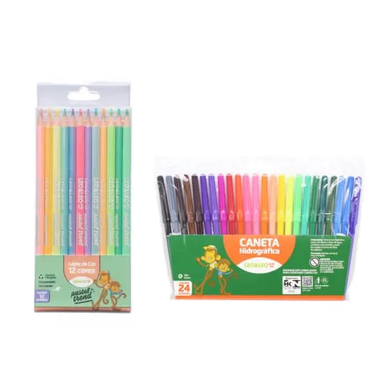 Kit Lapis de cor 12 cores Pastel  + Canetinha de 24 cores.