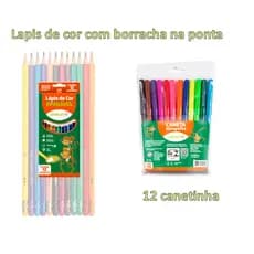 Kit lapis de cor com borracha na ponta + 12 Canetinhas