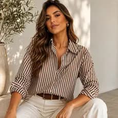 Camisa Social Feminina Listrada Crepe Premium | P ao GG - Blusa Elegante e Confortável