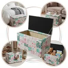 Puff Bau Medio Retangular Para Guarda Brinquedos Resistente Premium Estampa Preto, Happy Day Diversas Estampas