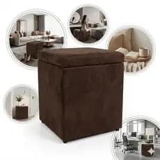 Puff Baú Quadrado Preto Porta Objeto e Organizador de Casa Suede Marrom Premium