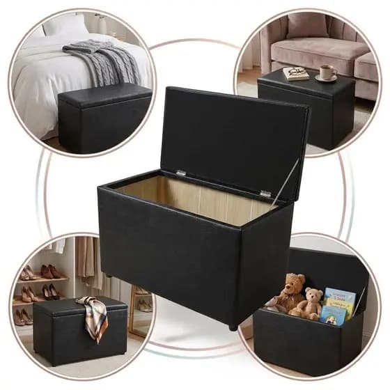 Puff Bau Medio Retangular Para Guarda Brinquedos Resistente Premium Estampa Preto Diversas Estampas