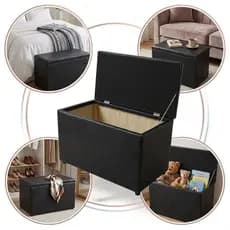 Puff Bau Medio Retangular Para Guarda Brinquedos Resistente Premium Estampa Preto Diversas Estampas