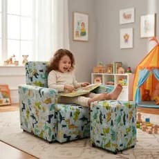 Kit Sofazinho Poltrona Com Assento Puff Infantil Para Criança Dinossauro