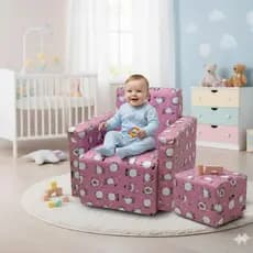 Kit Sofazinho Poltrona Com Assento Puff Infantil Para Criança Ovelha Rosa