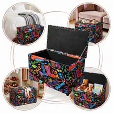 Puff Bau Medio Retangular Para Guarda Brinquedos Resistente Premium Estampa Neon Diversas Estampas