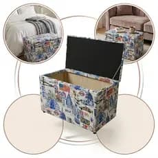 Puff Bau Medio Retangular Para Guarda Brinquedos Resistente Premium Estampa New York Diversas Estampas