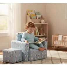 Kit Sofazinho Poltrona Com Assento Puff Infantil Para Criança Ovelha Azul