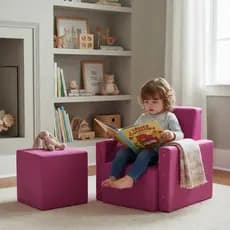 Kit Sofazinho Poltrona Com Assento Puff Infantil Para Criança Suede Rosa