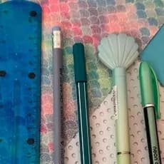 Kit 5 itens Papelaria Kawaii - Papelaria Sereia -  caneta de concha - caneta de gel - régua - itens criativos - canetas