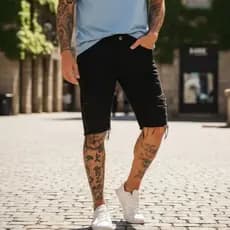 Bermuda Masculina Adulto Shorts Jeans Masculino Rasgada Branca, Preta