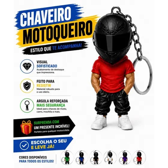 Motoqueiro Forte Capacete Preto Viseira Prata Presente Para Motoboy Motociclista Chaveiro