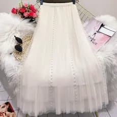 Nova saia de gaze estilo saia plissada feminina de cintura média saia de cintura alta de cintura fina Drape