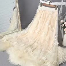 Saia de Tulle Meia Canela com Bordado | Casual ou Festa | Tamanho P ao GG