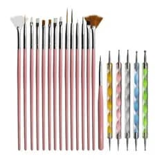 Kit 15 Pincéis + 10 Boleadores Em 5 Pincéis Manicure Desenho
