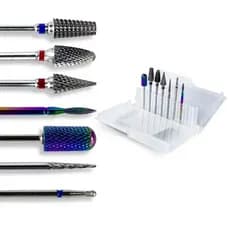 Kit 7 Brocas Tungstênio Diamantada + Caixa Suporte Broca Unhas Gel Fibra Alongamento Lixa Manicure