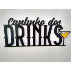 Aplique Cantinho Do Drink Mdf Alto Relevo 40cm Decoração Cozinha Preto E Detalhe Amarelo