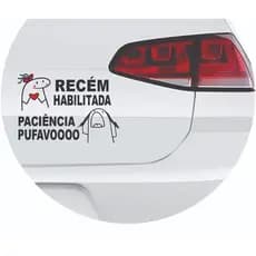 Adesivo 20x8,5 cm Recém Habilitada Paciência Pufavoo CARRO MOTO