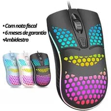 Mouse Gamer RGB óptico com fio Para Notebook Pc Computador Ultra Leve