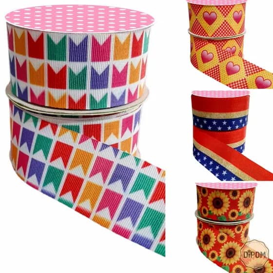 Fita de Gorgurão 38mm Estampada 5 METROS - Tira Personagens Decorada para Laço Cabelo
